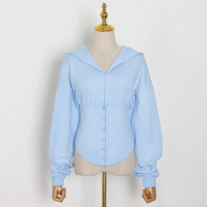 Hoodies - Trendy Green Hoodie with Corset Design for Women