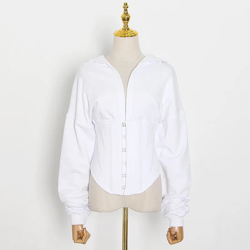 Hoodies - Trendy Green Hoodie with Corset Design for Women