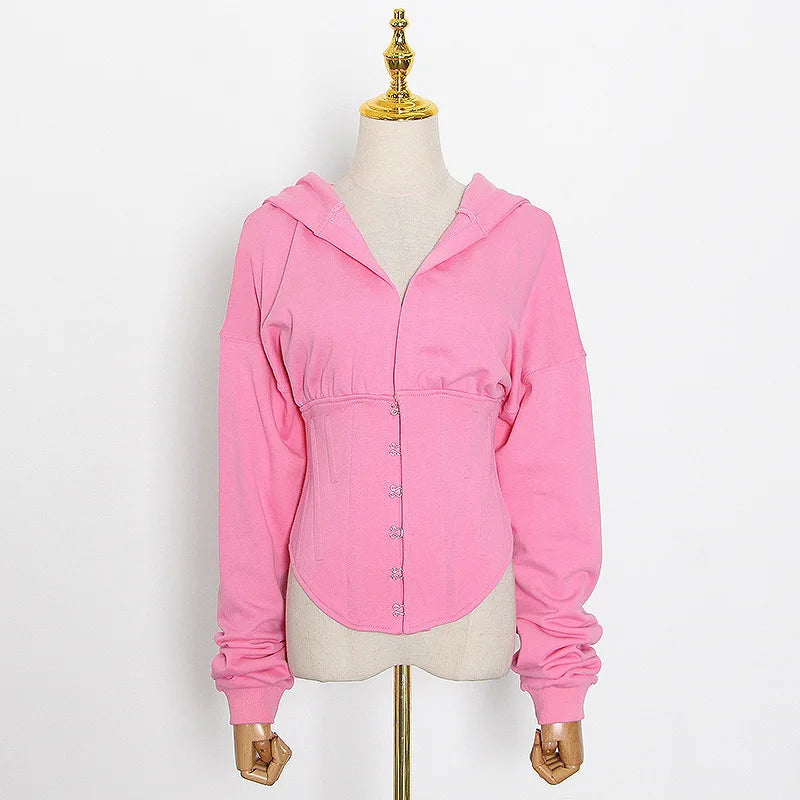 Hoodies - Trendy Green Hoodie with Corset Design for Women