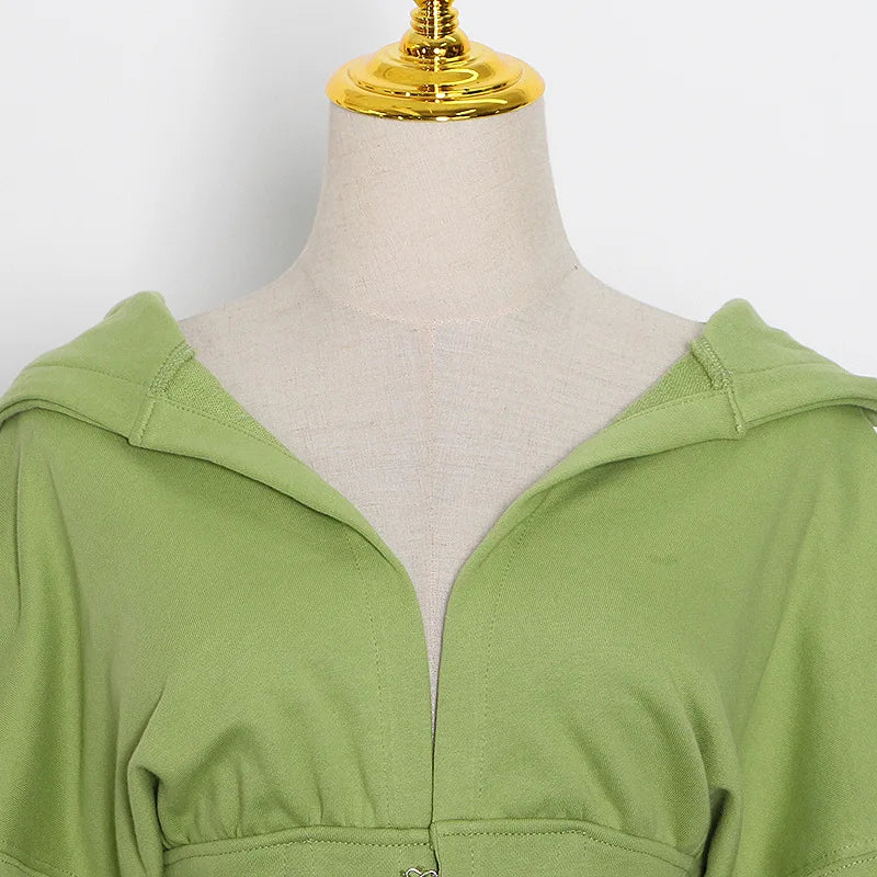Hoodies - Trendy Green Hoodie with Corset Design for Women