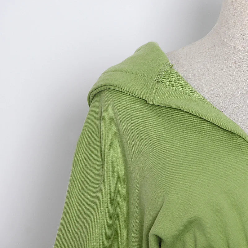 Hoodies - Trendy Green Hoodie with Corset Design for Women