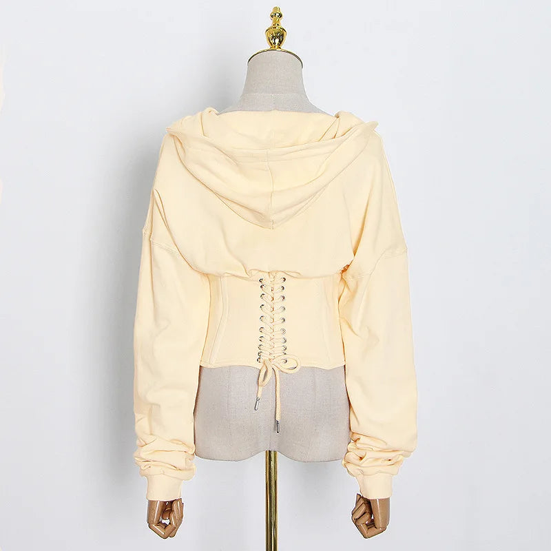 Hoodies - Trendy Green Hoodie with Corset Design for Women