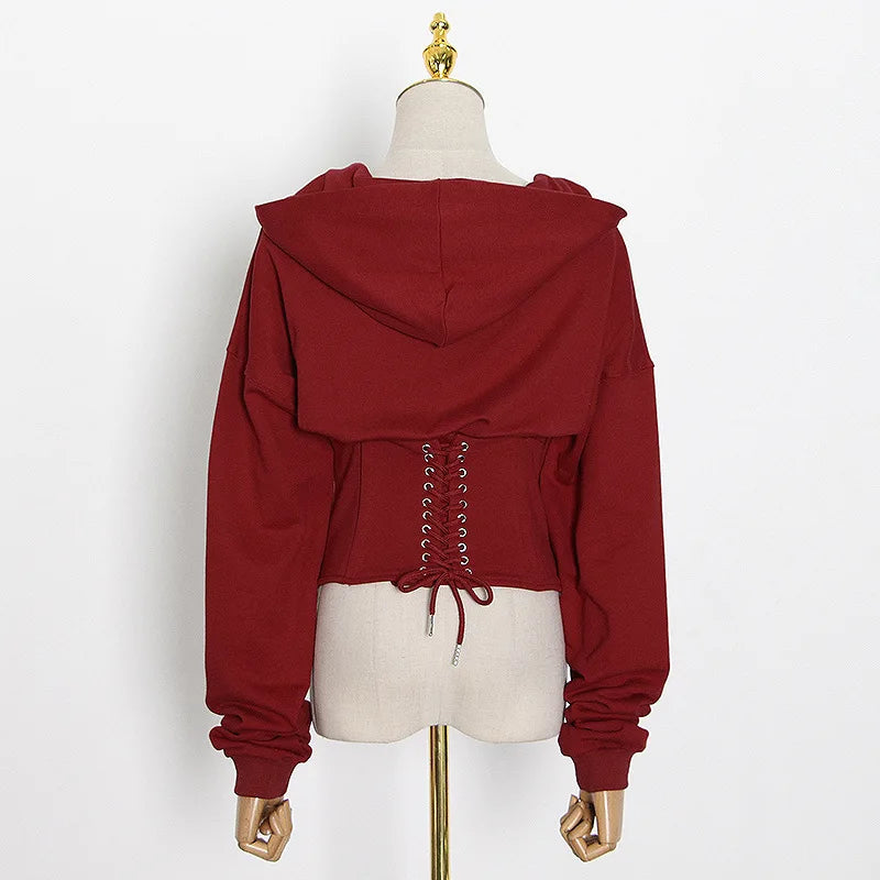 Hoodies - Trendy Green Hoodie with Corset Design for Women