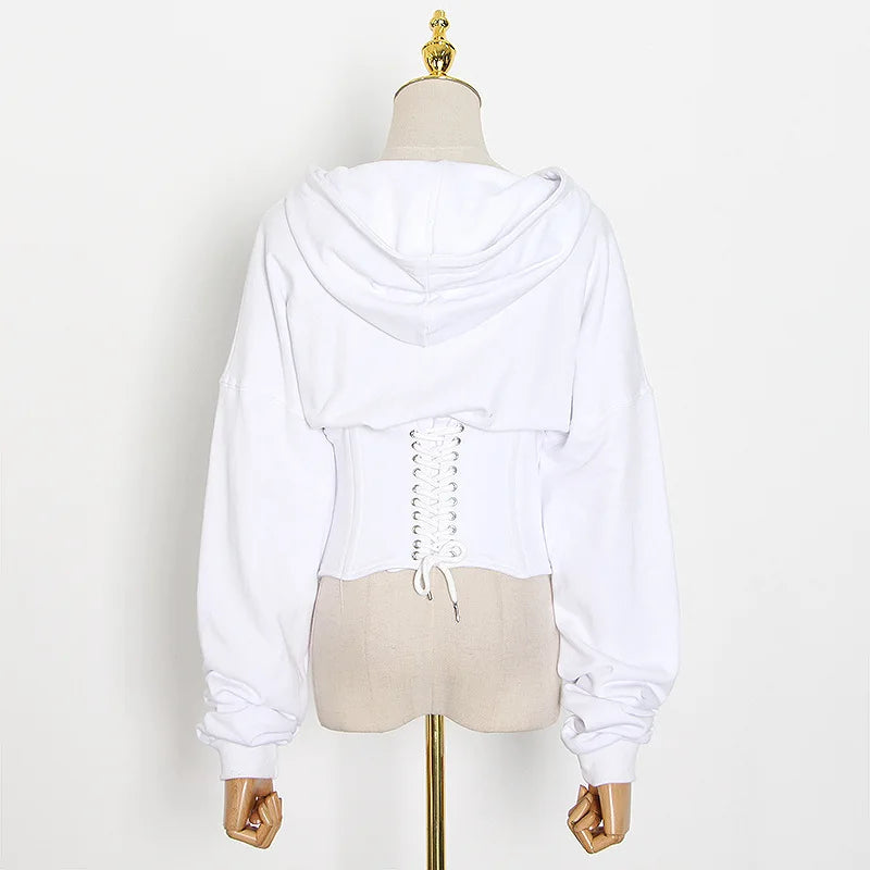 Hoodies - Trendy Green Hoodie with Corset Design for Women