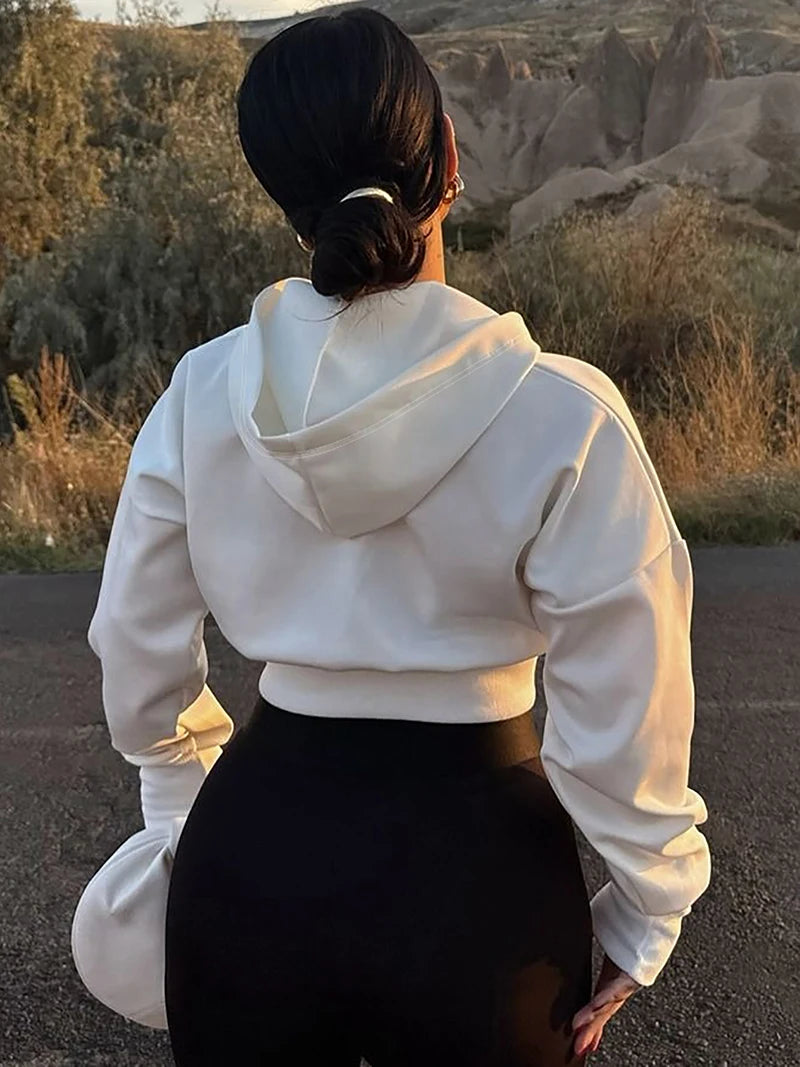 Hoodies - Cropped White Hoodie - Perfect for Any Occasion