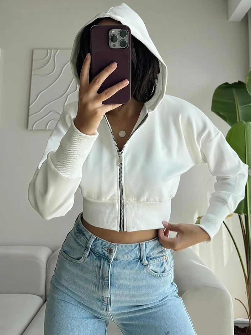 Hoodies - Cropped White Hoodie - Perfect for Any Occasion