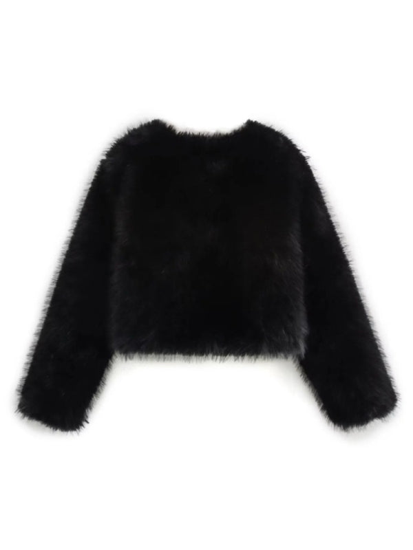 Jackets - Trendy Women's Faux Fur Cropped Jacket