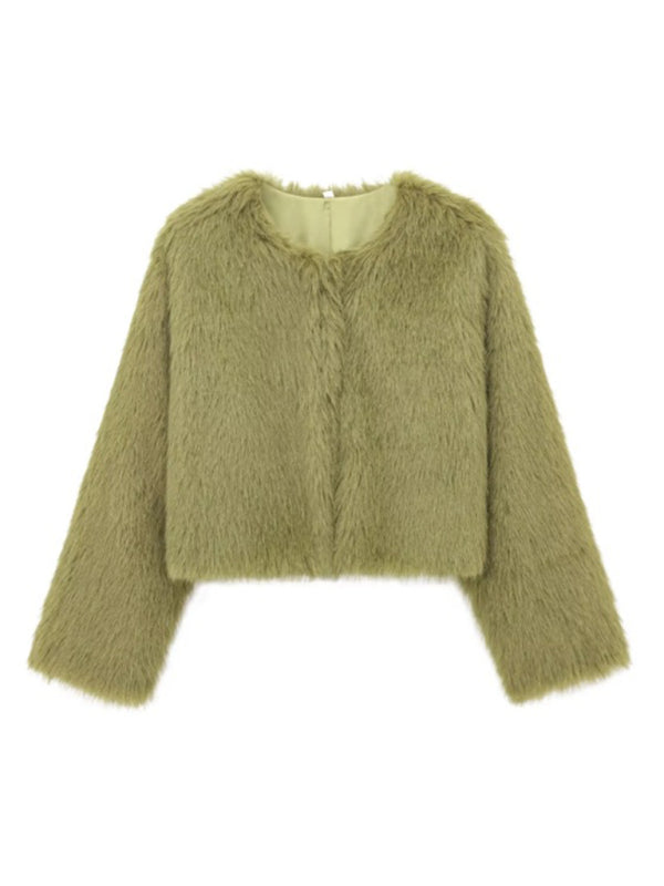 Jackets - Trendy Women's Faux Fur Cropped Jacket