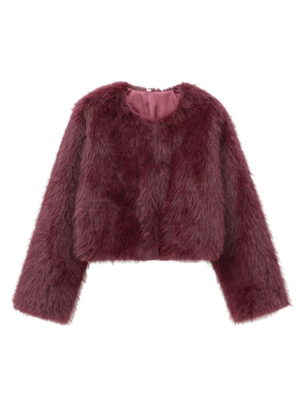 Jackets - Trendy Women's Faux Fur Cropped Jacket