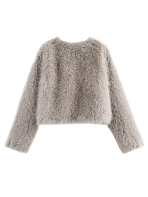 Jackets - Trendy Women's Faux Fur Cropped Jacket