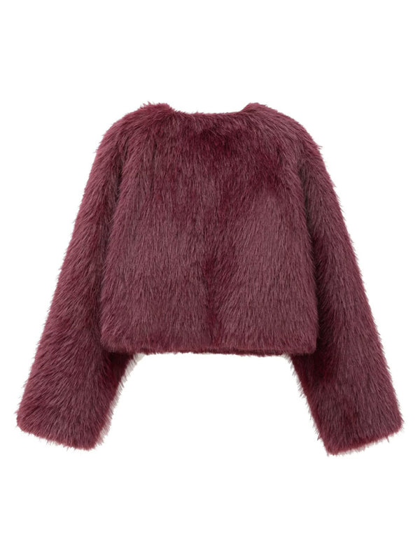 Jackets - Trendy Women's Faux Fur Cropped Jacket
