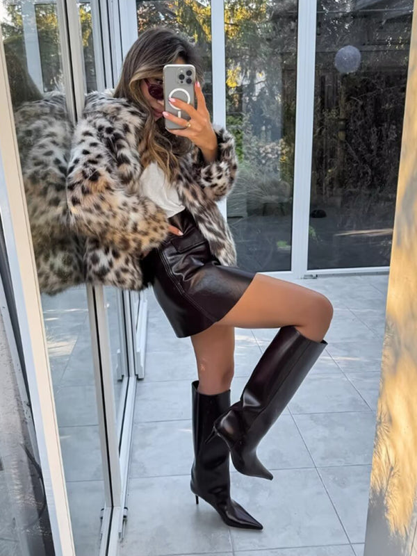 Jackets - Women's Trendy Leopard Faux Fur Jacket - Must-Have Outerwear