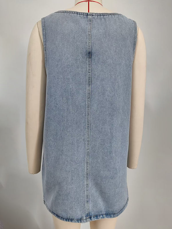Jumper Dress - Casual Denim Jumper Dress with Side Pockets
