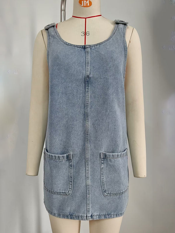 Jumper Dress - Casual Denim Jumper Dress with Side Pockets