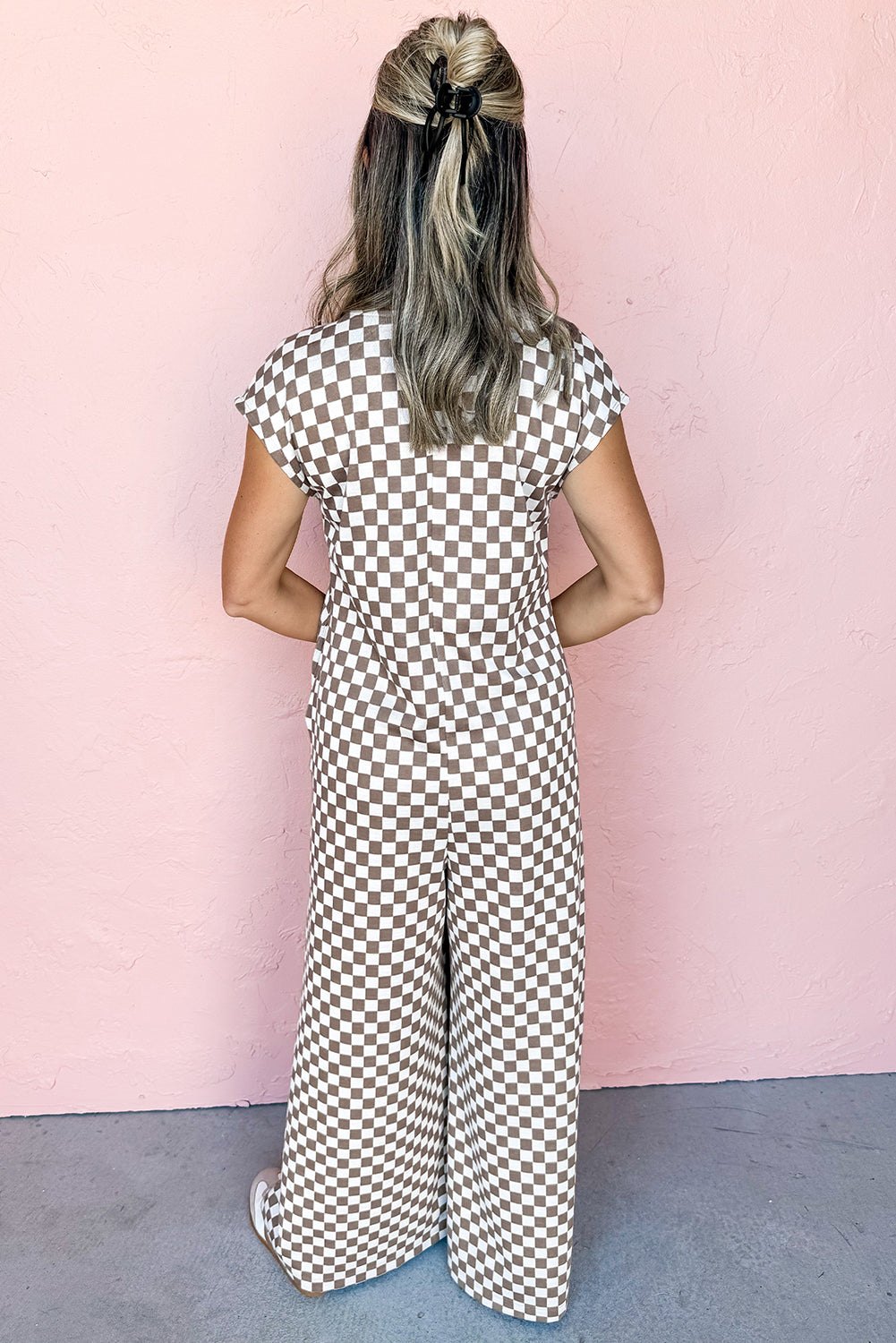 Jumpsuits & Rompers - Checkered Wide-Leg Jumpsuit