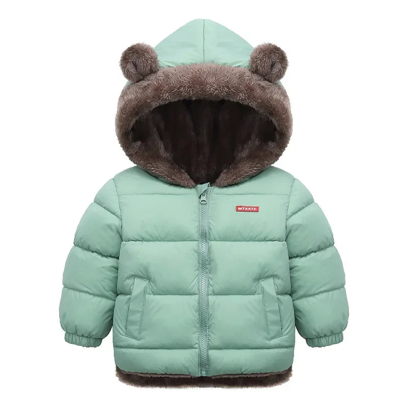 Kids Coats - Plush Ear Puffer Jacket Bear Hooded Outerwear for Kids