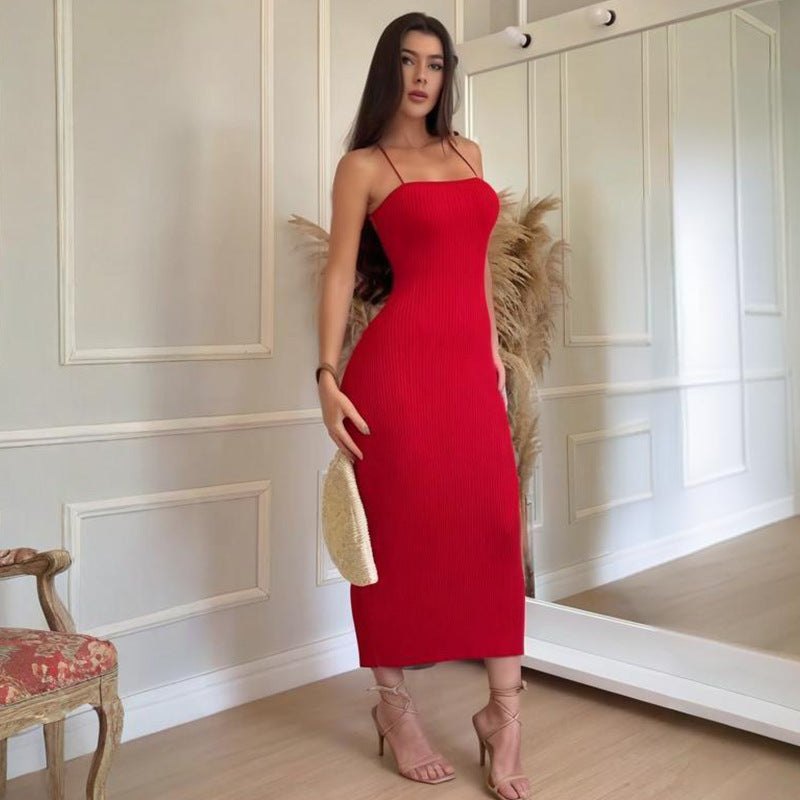 Knit Dresses - Knit Stripe Backless Summer Dress for Casual Elegance