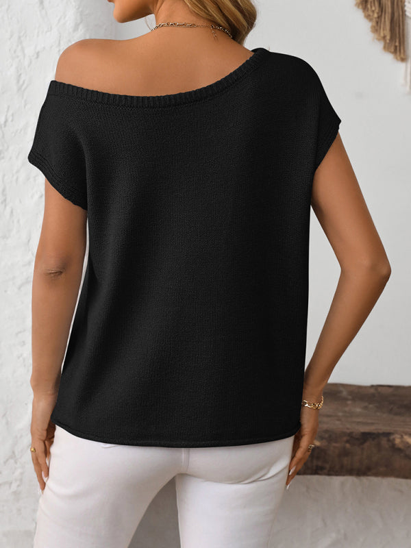 Knit Tops - Asymmetric Boat Neck Blouse for Women in Knitting