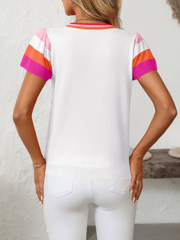 Knit Tops - Casual Color Block Knitted Top