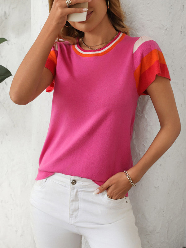 Knit Tops - Casual Color Block Knitted Top