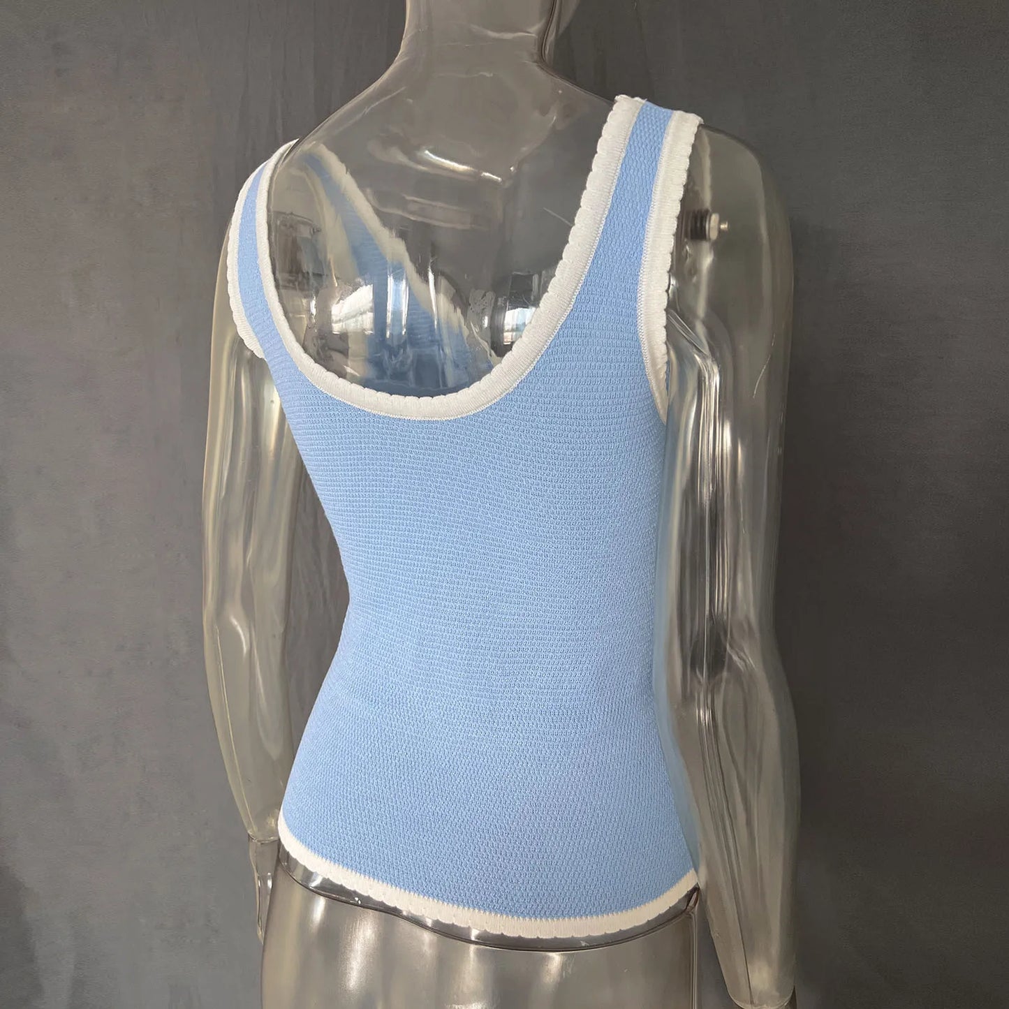 Knit Tops - Dual-Tone Knitwear Sleeveless Tie Knit Top