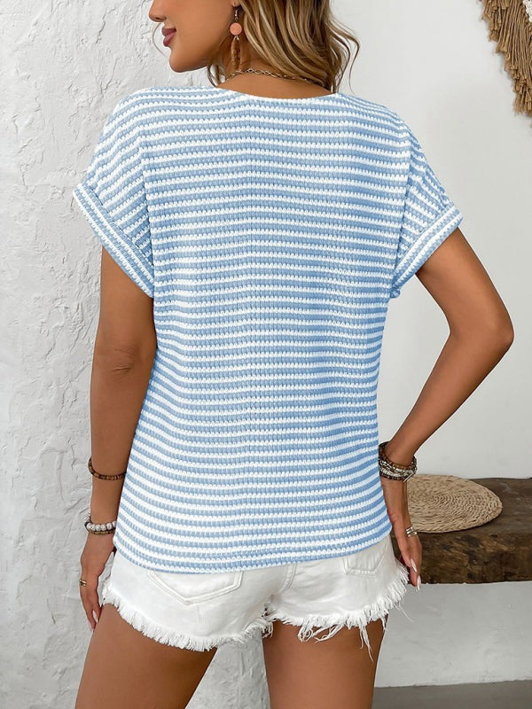 Knit Tops - Summer Striped V-Neck Knit Top