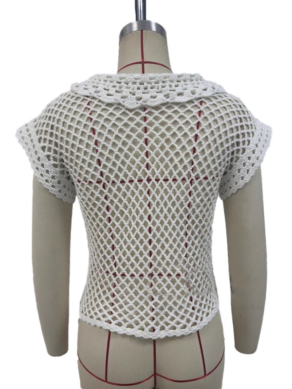 Knit Tops - Casual Summer Hollow Knit Crop Blouse for Women