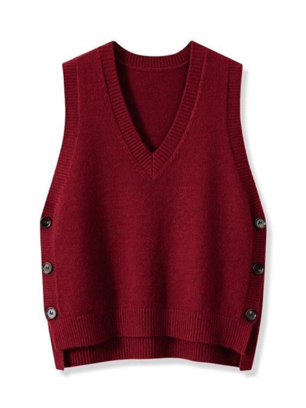 Knit Vests - Women's Side-Button Vest Casual Knit Layer