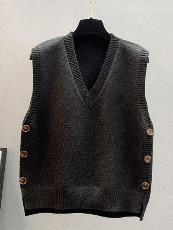 Knit Vests - Women's Side-Button Vest Casual Knit Layer