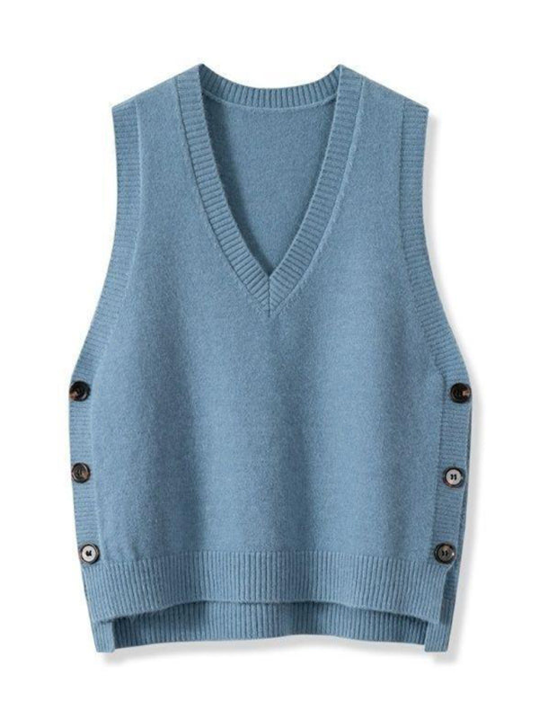 Knit Vests - Women's Side-Button Vest Casual Knit Layer