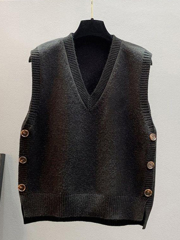 Knit Vests - Women's Side-Button Vest Casual Knit Layer