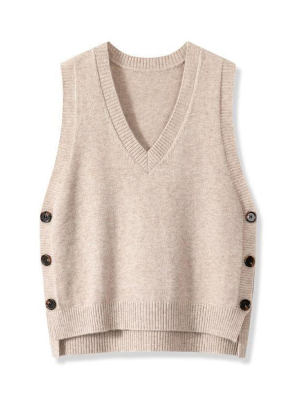 Knit Vests - Women's Side-Button Vest Casual Knit Layer