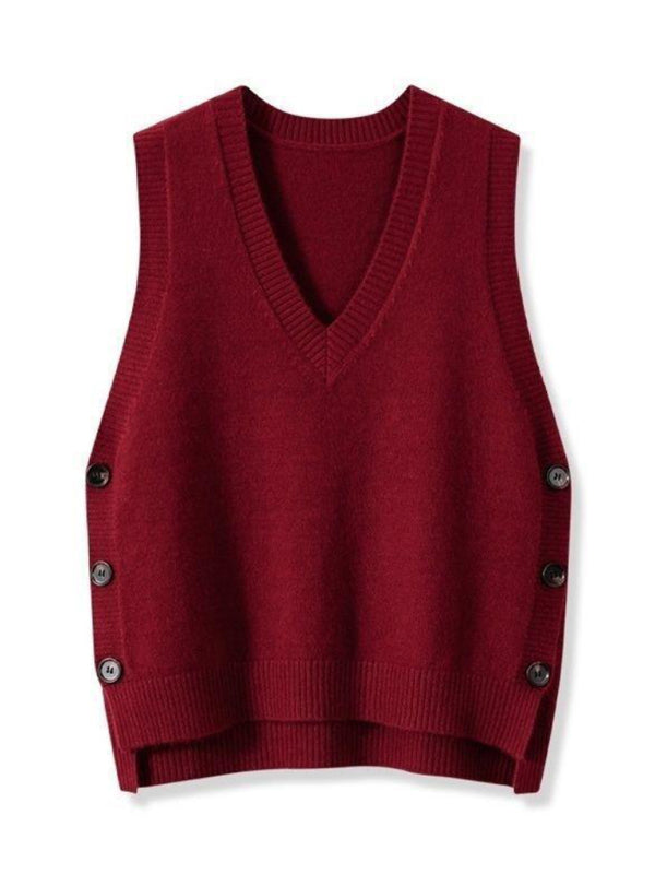 Knit Vests - Women's Side-Button Vest Casual Knit Layer