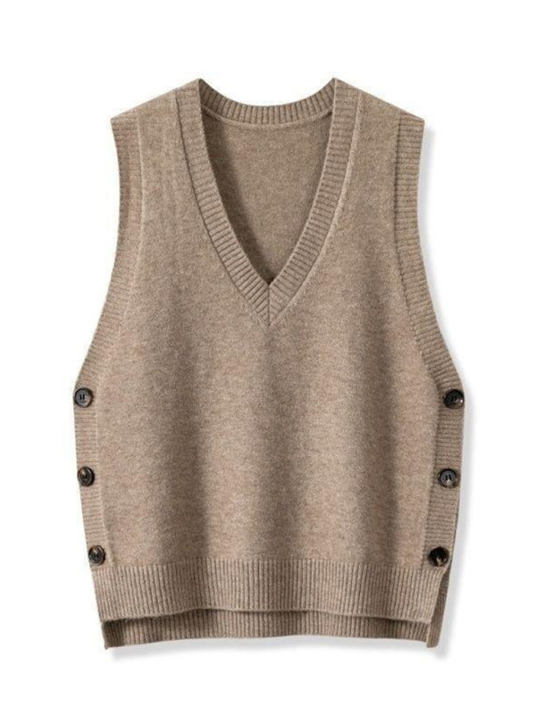 Knit Vests - Women's Side-Button Vest Casual Knit Layer