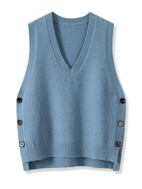 Knit Vests - Women's Side-Button Vest Casual Knit Layer