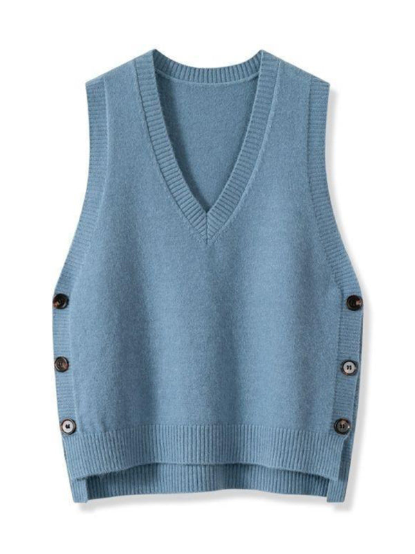 Knit Vests - Women's Side-Button Vest Casual Knit Layer