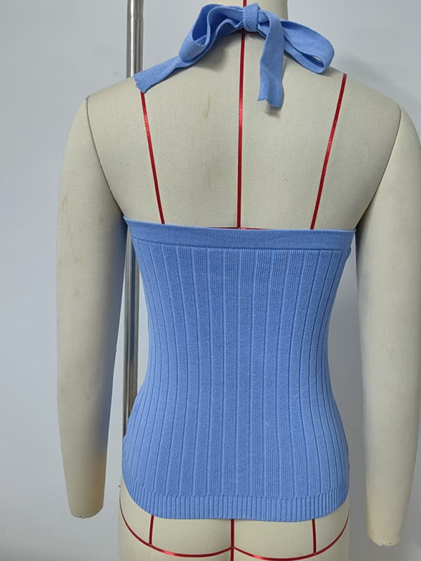 Knitted Tops - Women’s Open Back Knitwear Halter Top