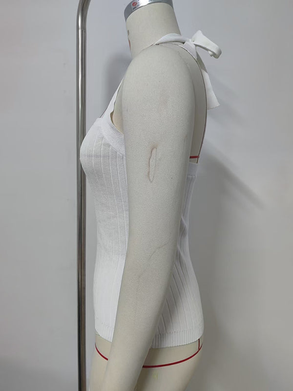 Knitted Tops - Women’s Open Back Knitwear Halter Top