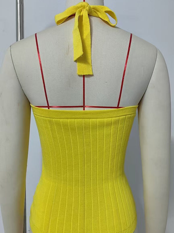 Knitted Tops - Women’s Open Back Knitwear Halter Top