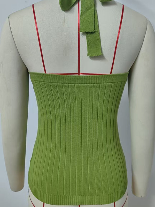 Knitted Tops - Women’s Open Back Knitwear Halter Top