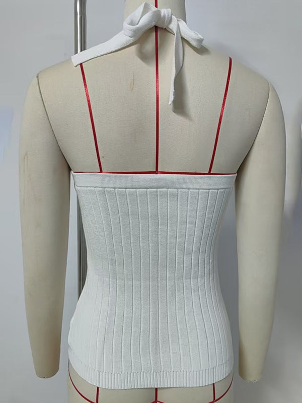 Knitted Tops - Women’s Open Back Knitwear Halter Top