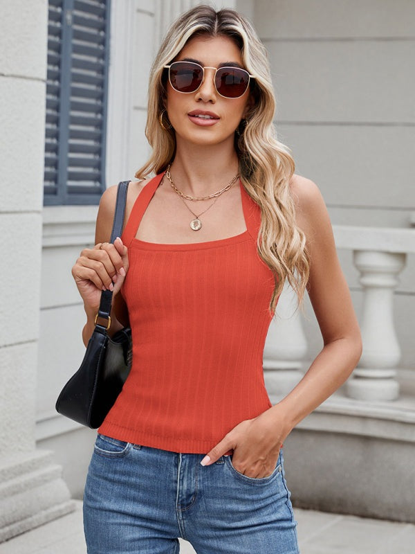 Knitted Tops - Women’s Open Back Knitwear Halter Top