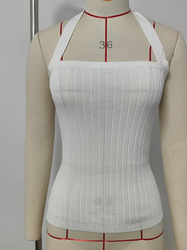 Knitted Tops - Women’s Open Back Knitwear Halter Top