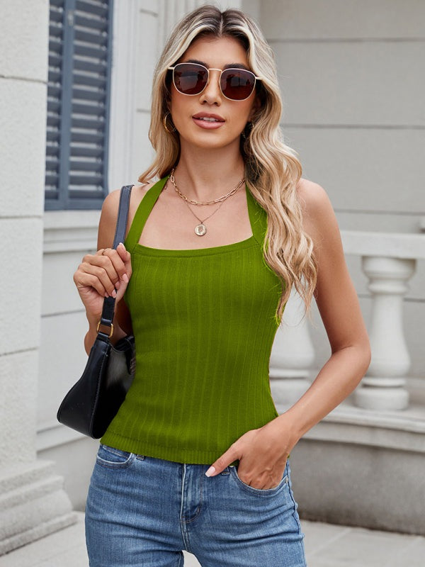 Knitted Tops - Women’s Open Back Knitwear Halter Top