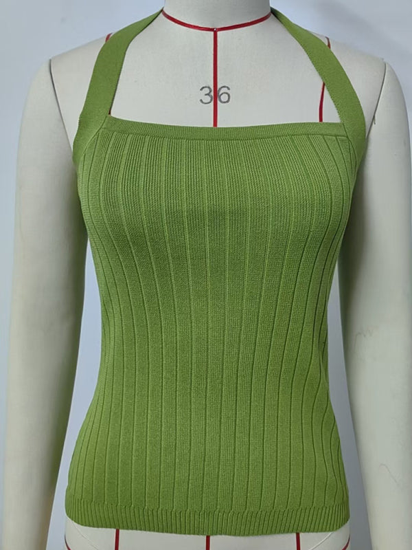 Knitted Tops - Women’s Open Back Knitwear Halter Top