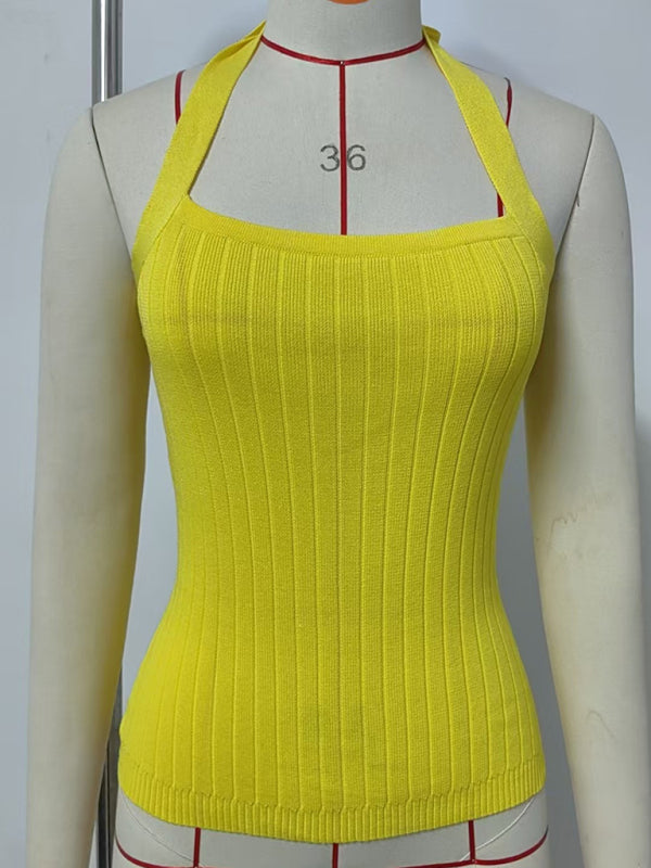 Knitted Tops - Women’s Open Back Knitwear Halter Top