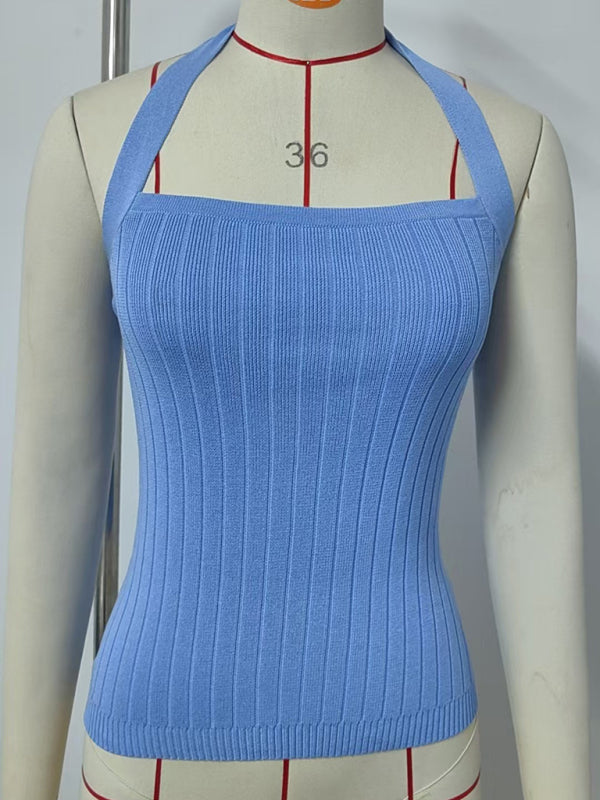 Knitted Tops - Women’s Open Back Knitwear Halter Top