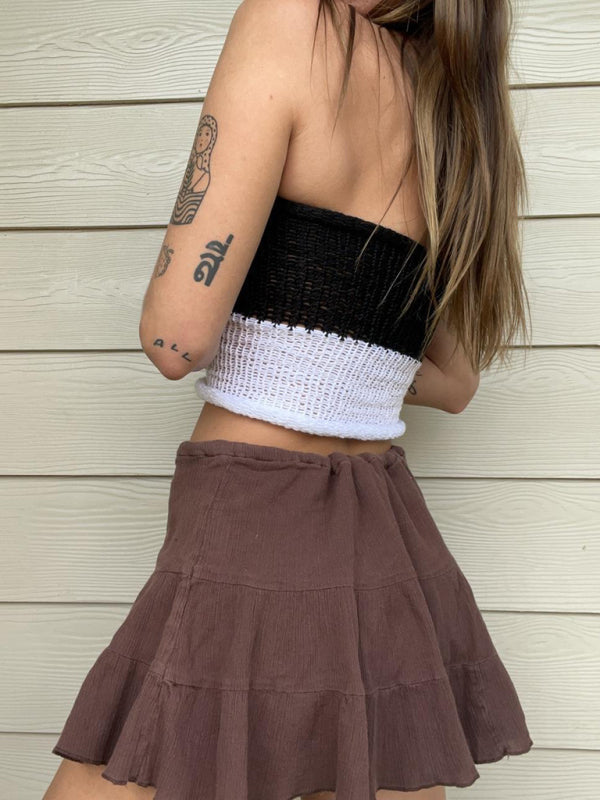 Knitting Tops- Knit Contrast Women's Sleeveless Open Back Cami Halter Top- - Chuzko Women Clothing