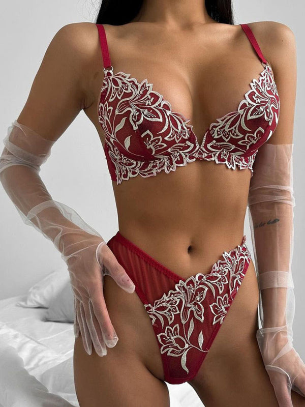 Lingerie - Floral Lace Push-Up Lingerie Set for Romantic Celebrations