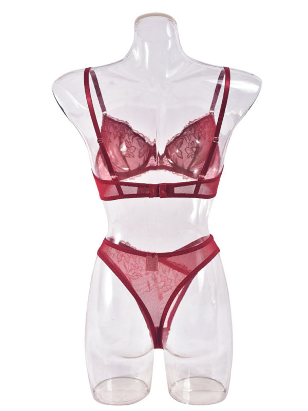 Lingerie - Floral Lace Push-Up Lingerie Set for Romantic Celebrations
